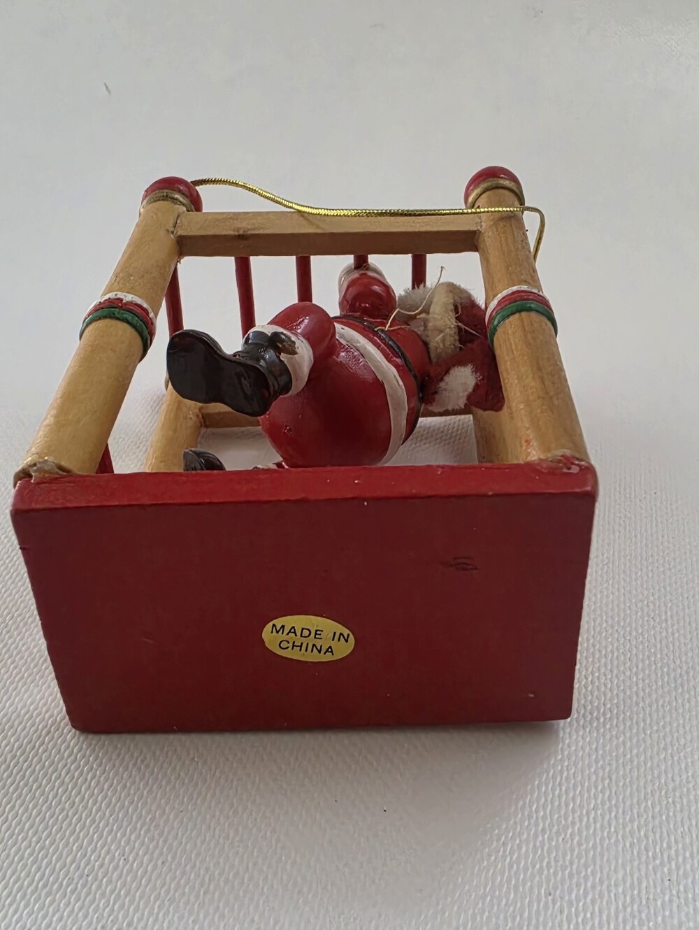 Vintage Style Santa Monkey Bars Gymnastics Christmas Ornament Wood 3.5" - Picture 6 of 6